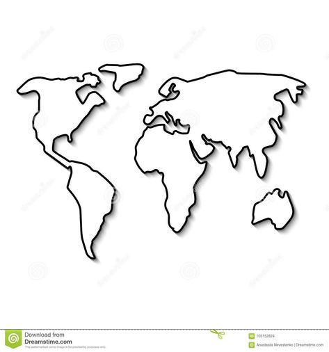 Illustration about World map black line. Outline minimal style design. Vector illustration flat. Isolated on white background. Simple form continent. Illustration of cartography, continent, geography - 103152824 Outline World Map, Outline Of World Map, World Map Sketch, Flat World Map, World Map Stencil, Full World Map, World Outline, World Map Template, Map Monde