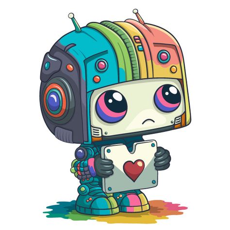 Cartoon robot in love.,  on ArtStation at https://www.artstation.com/artwork/lDwkZe Robot Cartoon Illustrations, Character Art Design, Robot Cartoon, Colorful Illustration, T Shirt Png, A Love Letter, Keno, Cute Animal Drawings, Smartphone Case