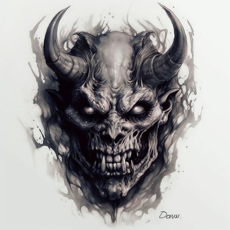 Devil Tattoo Ideas, Hand Tattoo Designs, Evil Skull Tattoo, Skull Stencil, Skull Sleeve Tattoos, Evil Tattoos, Devil Tattoo, Demon Tattoo, Scary Tattoos