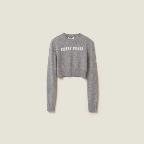 Grey Wool and cashmere sweater | MIU MIU Miu Miu Clothes, Miu Miu Top, Wag Dr, F1 Wag, Winter Knitwear, College Outfit, Olive Green Sweater, Cashmere Hoodie, Xmas List