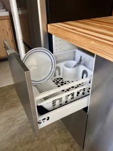 Hidden Dish Drying Rack, Hidden Drying Rack, Drying Rack Kitchen, Hidden Kitchen, Dish Drying Rack, Salon Suites, Kitchen Board, Kitchen Cabinets Decor, Kitchen Dimensions