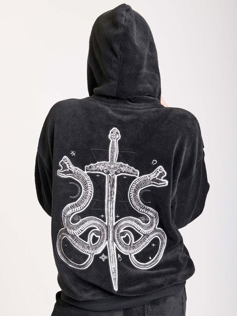 Lounge – Midnight Hour Cosmic Snake, Goth Sweaters, Joy Division Shirt, Dark And Cozy, Snake Hoodie, Aesthetic Loungewear, Snake Plush, Hoodie Model, Casual Goth