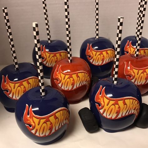 Candy Apple Boss 🍭🍏 on Instagram: “#hotwheels #candyapplesorlando #hotwheelsaddict #hotwheelsforsale #hotwheelshunter” Hot Wheels Treats, Colored Candy Apples, Dipped Fruit, Gourmet Candy Apples, Taffy Apple, Covered Apples, Candied Apples, Hotwheels Birthday Party, Chocolate Covered Apples