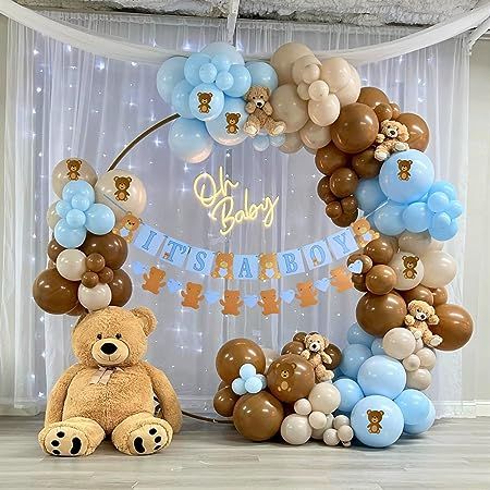 Boys Birthday Decorations At Home, Baby Boy Balloons Decoration, Welcome Boy Decoration, Boy Baby Birthday Theme, Teddy Bear Birthday Theme Decor, Baby Birthday Decorations Theme, Teddy Bear Balloon Arch, Teddy Bear Decorations Ideas, Babyshower Boy Theme Decoration