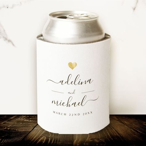 Engagement Koozies, Modern Wedding Favors, Gold Wedding Favors, To Have And To Hold, Wedding Koozies, Elegant Wedding Favors, Minimal Gold, Script Calligraphy, Minimalist Gifts