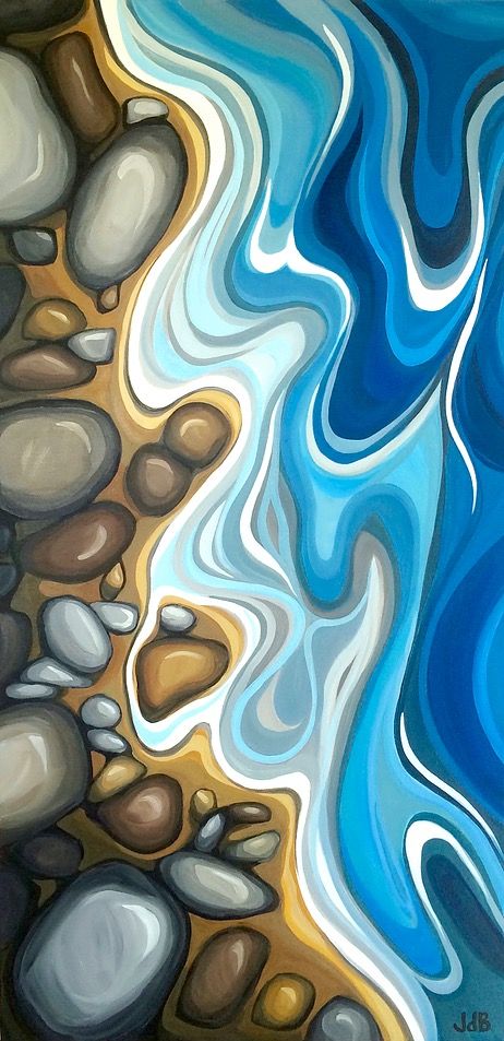 Water and Stone by Julie DeBoer Diy Canvas Art Painting, Art Inspiration Painting, Painting Art Projects, Diy Art Painting, Diy Canvas Art, Canvas Art Painting, Crafts Diy, Kids Crafts, 그림 그리기