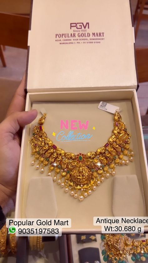 POPULAR GOLD MART | 22ct 916 BiS Hm antique gold necklace with semi precious stones and pearls from @popular_gold_mart Dm/WhatsApp for enquiries /bookings… | Instagram Necklace Models Gold, Stone Necklace Gold Indian, Antique Gold Necklace Designs, Short Necklace Gold Indian, Necklace Designs Gold Indian, Gold Earrings Studs Simple, Akshay Tritiya, Short Gold Necklace, Pretty Gold Necklaces