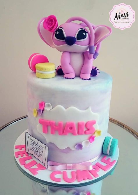 Stitch And Angel Cake, 9th Birthday Cake, Stitch Cake, Stitch Birthday, Disney Birthday Cakes, Birthday Angel, Spring Cake, Lilo Et Stitch, Angel Cake