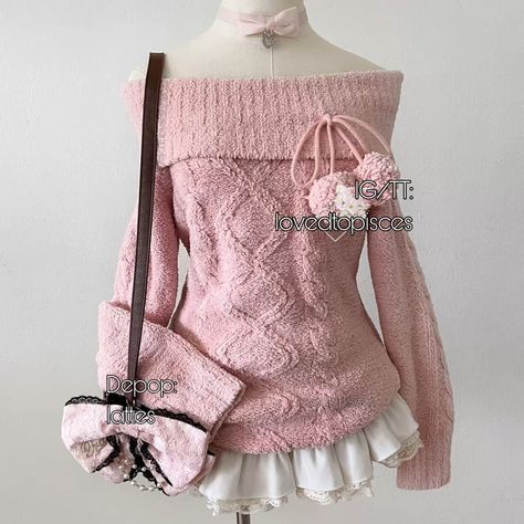 Cute Off The Shoulder Outfits, Gyaru Outfits Himekaji, Lattes Clothes, Cute Japanese Clothes, Hachi Clothes, Pink Clothes Outfits, Pink Cute Outfits, Cute Outfits Girly, Cute Pink Clothes