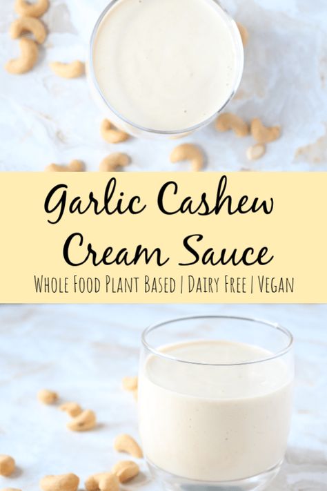 A quick and simple garlic cashew cream sauce recipe can be very versatile. Create an easy healthy Alfredo pasta with noodles or veggies or spaghetti squash. This makes a great vegan sour cream sauce for tacos or Mexican dinner dishes and is dairy free. Learn how to make this delicious whole food plant based recipe with a high speed blender or food processor in only 5 minutes. #veganalfredo #vegansourcream #plantbased #forksoverknives #nutritarian #eattolive #drfuhrman #cashewcream #healthyve Sour Cream Sauce For Tacos, Healthy Alfredo Pasta, Cream Sauce For Tacos, Sauce For Tacos, Healthy Alfredo, Cashew Cream Recipe, Vegan Board, Cashew Cream Sauce, Vegan Sauce