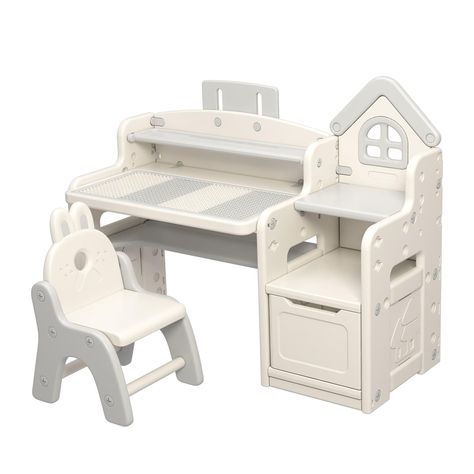 PRICES MAY VARY. Child-Friendly Material: This children’s desk set is made of high-quality HDPE material, which is durable, odorless, BPA and phthalate free. The sleek edges and rounded corners minimize the risk of bumping or scratching, while the desk and chair set has a solid and sturdy structure with a weight capacity of 80kg. 3 In 1 Multifuntional & Ergonomic Design: This versatile desk can be used as a study desk, Lego table, or drawing table. This table offers a painting mode with a dust-f Toddler Chair And Table, Toddler Table And Chair, Toddler Table And Chair Set, Table For Kids Doll House, Childrens Chair And Table, Toddler Drawing, Kids Activity Table, Daycare Design, Lego Table