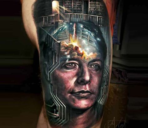 Tattoo photo - Elon Musk tattoo by Arlo Tattoos Morphing Tattoo, Arlo Tattoo, Arlo Dicristina, 666 Tattoo, World Tattoo, Ink Master, Realism Tattoo, Tattoos Gallery, S Tattoo