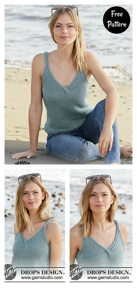 Cables and V-neck Tank Top Free Knitting Pattern #freeknittingpattern #knittingpattern #summertopfreepattern Knitted Tank Top Pattern Free, Knit Tank Top Pattern, Summer Knitting Patterns, Knit Top Patterns, Knit Summer, Summer Knit Tops, Knitting Patterns Free Sweater, Tank Top Pattern, Summer Tank Top