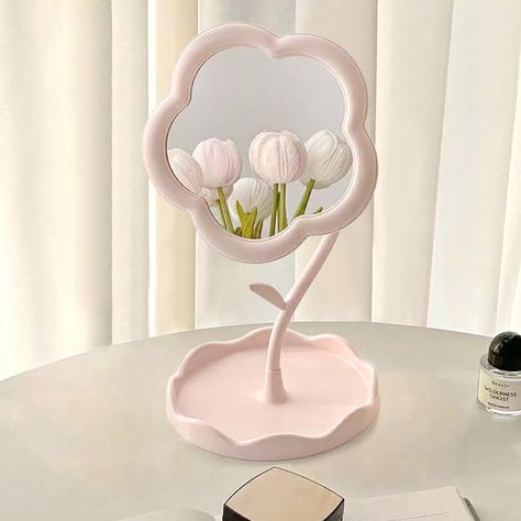 PRICES MAY VARY. 【Decorative and Elegant】Flower-shaped makeup mirror can be used for decoration and makeup and also can as a Photography background. 【Premium Quality Materials】This vanity mirror is high-quality ,There is almost no distortion of the image,Its sleek and stylish appearance complements any room decor, making it a must-have for aesthetic enthusiasts 【Unique and Aesthetic Design】Elevate your living room, bedroom, or home office decor with this adorable Flower-shaped vanity mirror. Its Cute Room Accessories, Tulip Mirror, Mirror For Desk, Aesthetic Table, Aesthetic Finds, Floral Wallpaper Bedroom, Shape Mirror, Mirror For Bedroom, Just Girly Things Humor