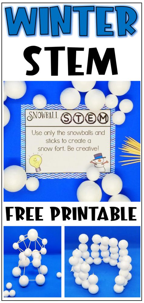 The pin shows an activity card page, and two structures made from white foam balls and toothpicks. Winter Stem Activities For Kids, Stem Task Cards, Stem Winter, Christmas Stem Activities, Winter Stem Activities, Winter Stem, Kids Stem Activities, Holiday Stem, Freetime Activities