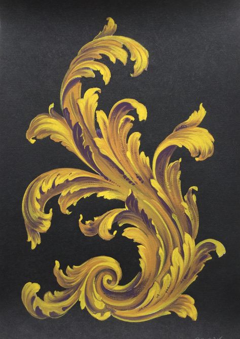 Study of Acanthus Leaf in Tempera in Versace colours #acanthusleaf #handpainted #handpaintedart #decorativeart Acanthus Leaf Tattoo, Acanthus Leaf Drawing, Leaf Tattoo Ideas, Filigree Tattoo, Leaf Tattoo, Baroque Decor, Ornament Drawing, Art Nouveau Illustration, Baroque Ornament