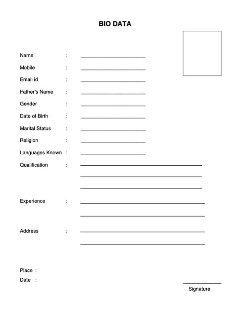 6 Simple Bio Data Formats for Job PDF & Word Free Download Simple Cv Format, Cv Format For Job, Resume Format Free Download, Resume Form, Biodata Format Download, Letter Writing Examples, Simple Resume Format, Job Resume Format, Resume Format Download