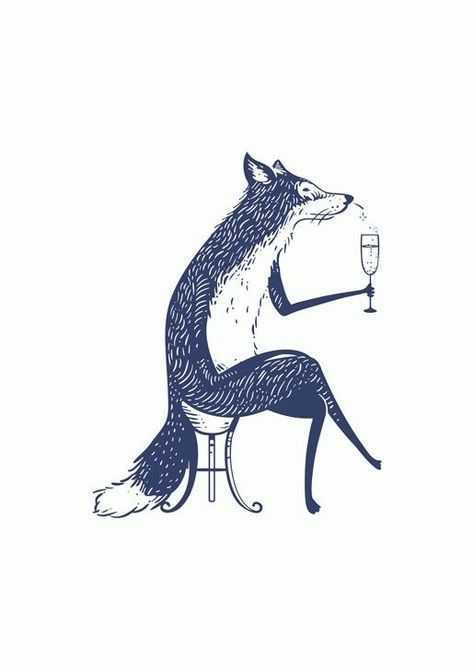 Champagne Tattoo, Fox Party, 심플한 그림, Fox Pictures, Wine Drinking, Fox Illustration, Tiny Tattoo, Arte Sketchbook, Arte Inspo