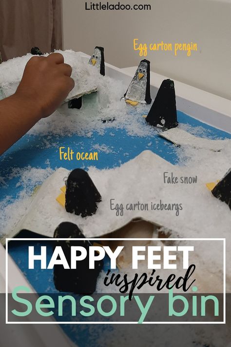 I made Happy feet movie inspired play setup - a penguin sensory bin. It is so easy to make and engages the kid for an hour. All you need is egg cartons, fake snow and some paint. #sensorybinideas #moviebasedplay #penguinactivities Movie Activities For Kids, Movie Activities, Penguin Activities, Library Inspiration, Egg Cartons, Fake Snow, Sensory Bin, Egg Carton, Make Happy