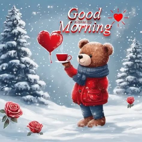 Good Morning Winter Pictures !! - eikones top Winter Good Morning, Good Morning Winter, Morning Winter, Teddy Bear Hug, Cute Good Morning Images, Bear Hugs, Cute Good Morning, Cute Messages, Bear Hug