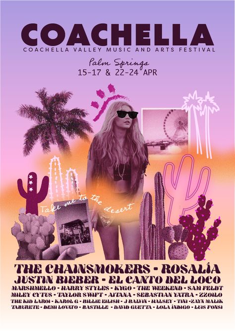 Coachella Festival Poster on Behance Coachella Poster, Coachella Lineup, Art Festival Poster, Coachella Music Festival, Clever Tattoos, Coachella Valley Music And Arts Festival, Music Festival Poster, Festival Poster, Chainsmokers