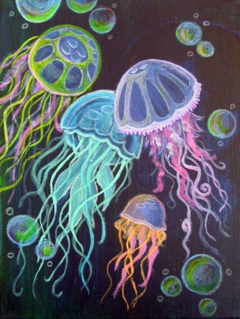 Artist: Jessica Niggle Title:  Jellyfish Process: Mixed Media on Canvas Size: N/A  Year: 2013 Pavement Chalk Art, Pavement Art, Street Chalk Art, Fun Chalk Art, Jellyfish Drawing, Jellyfish Painting, Jellyfish Craft, Jellyfish Art, Sidewalk Chalk Art