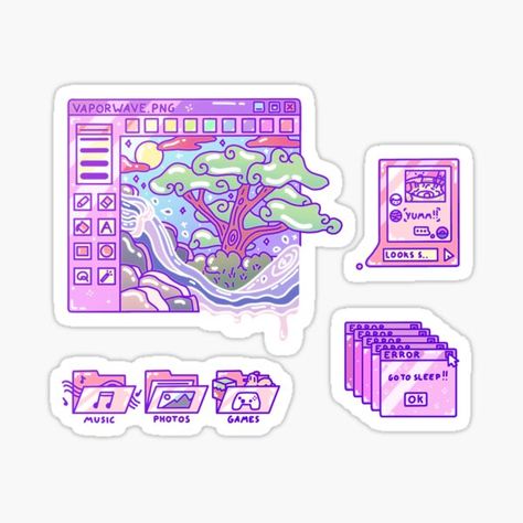 Vaporwave Stickers, Stickers Artist, Cute Computer, Pastel Stickers, Desktop Aesthetic, Sticker Inspo, Sticker Aesthetic, Photo Games, Desktop Design