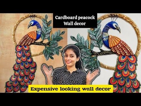 (95) DIY Cardboard Peacock Wall hangings/create cardboard craft/best out of waste ideas #diy #yt #craft - YouTube Cardboard Wall Decor, Krishna Wall Painting, Best Out Of Waste Ideas, Cardboard Wall, Peacock Wall Decor, Peacock Crafts, Cardboard Craft, Peacock Decor, Corrugated Paper