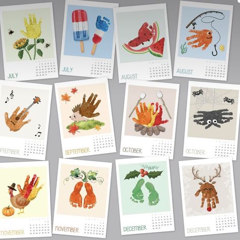 Handprint Art Calendar, Kids Art Calendars, Hand And Footprint Calendar, Handprint And Footprint Calendar, Footprint Calendar Ideas, January Baby Crafts, Monthly Handprint Art, Handprint Calendar Ideas, Hand Print Calendar