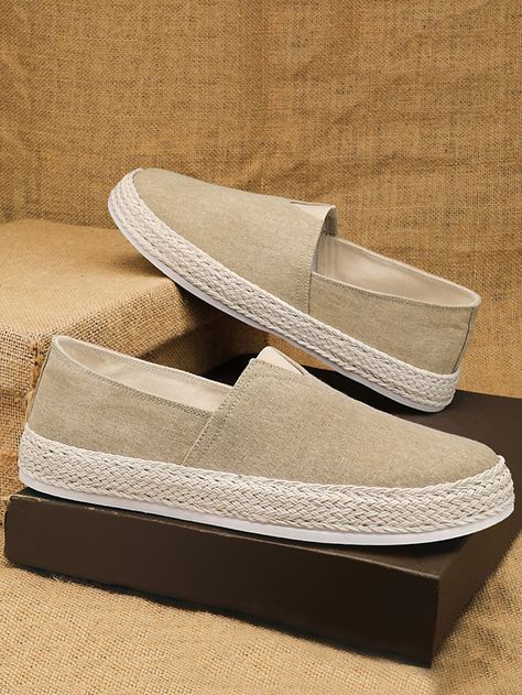 Khaki  Collar   Plain Espadrilles Embellished   Men Shoes Men’s Espadrilles, Lofar Shoes For Men, Shoes Reference, Mens Spring Shoes, Espadrilles Men, Holiday Shoes, Mens Footwear, Slip On Espadrilles, Men Loafers