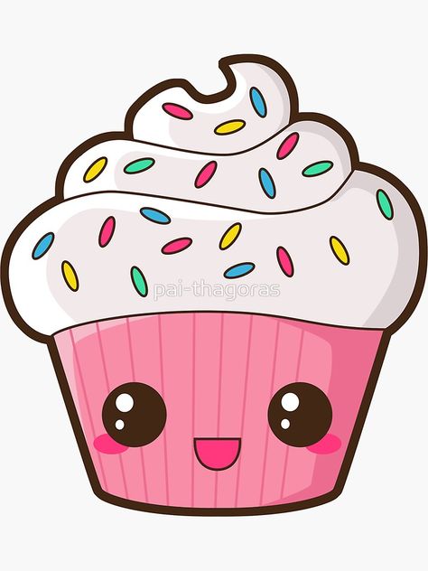 Cupcake Cute Drawing, Cute Cupcake Designs Easy, Cupcake Illustration Cute, Cute Drawings Food, Cute Candy Drawing, Candies Drawing, Cupcake Drawing Easy, Cupcake Doodle, Cute Cupcake Drawing