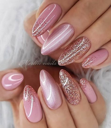 Pink Wedding Nails, Rose Gold Nails Design, Cute Pink Nails, Gold Nail Designs, Valentine Nails, Rose Gold Nails, Pretty Nail Art Designs, Bride Nails, Pretty Nail Art