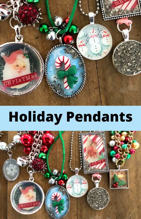 How to Make Holiday Pendants and Christmas Jewelry with Dimensional Magic Christmas Necklace Making, Dimensional Magic Ideas, How To Make Pendants Diy, Christmas Diy Jewelry Ideas, Diy Christmas Necklace Ideas, Christmas Jewelry Diy Necklace, Handmade Christmas Jewelry, Christmas Resin Jewelry, Christmas Diy Jewelry