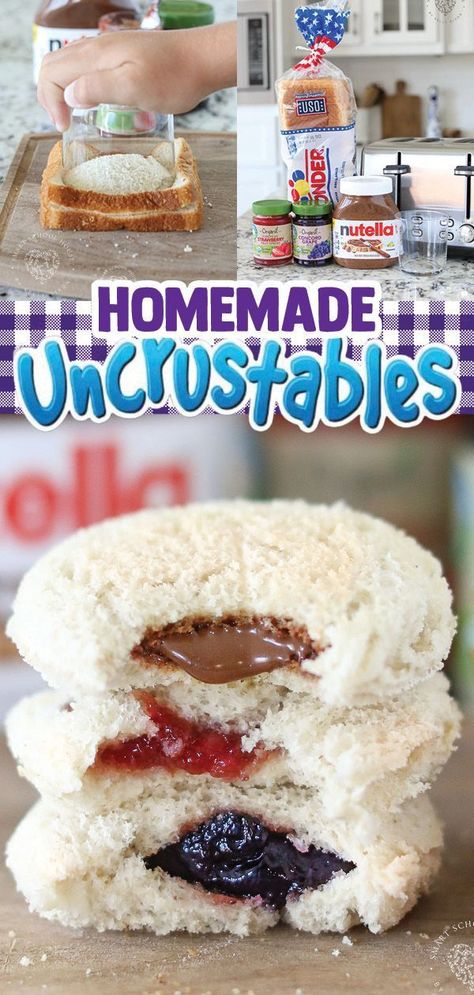 Are you craving the nostalgic taste of Uncrustables? Look no further! Try this easy DIY recipe from Smart School House for homemade Uncrustables. Spread Nutella and jelly between soft bread slices, seal the edges, and enjoy a tasty snack or lunch that brings back sweet childhood memories! Diy Uncrustables, Lazy Chocolate Chip Cookie Bars, Homemade Uncrustables, Snacks To Buy, Easy Lunches For Kids, Easy School Lunches, Snack Hacks, Nutella Spread, Diy Snacks