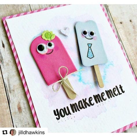 You Make Me Melt, Ice Cream Swirl, Handmade Ice Cream, Die Cut Card, Card Stamping, Diy Popsicle, Paper Smooches, Googly Eyes, Die Cut Cards