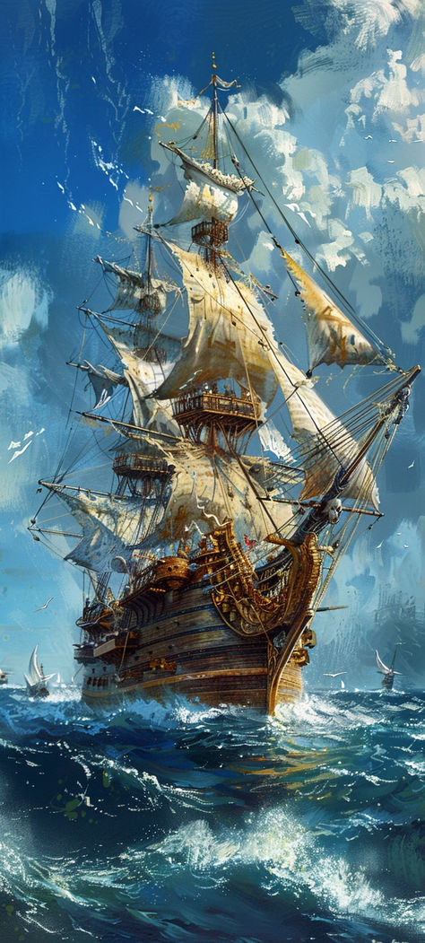 Pirate Ship Art Illustrations, Sailing Ships Art, Pirate Ship Wallpaper, Pirate Painting, Sailing Wallpaper, Pirate Wallpaper, Pirate Ship Painting, Ghost Ship Art, Pirate Ship Art