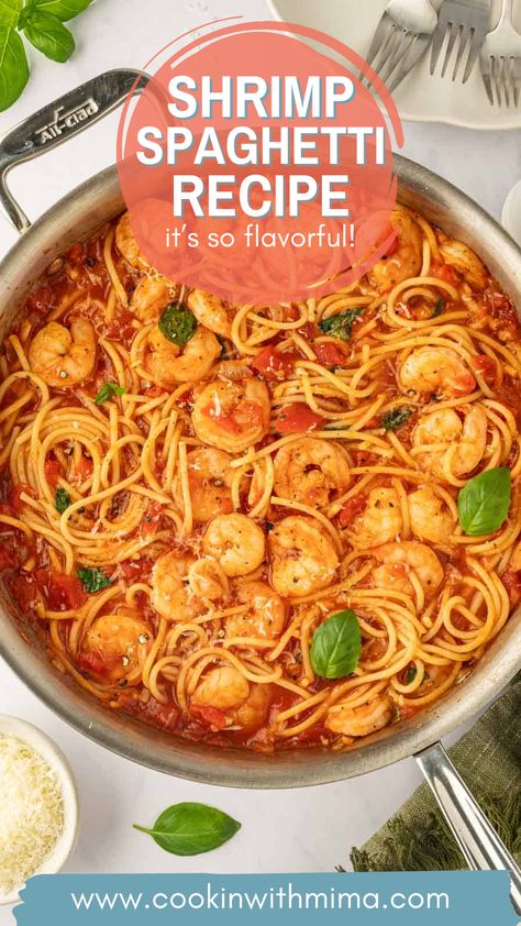 This Shrimp Spaghetti Recipe is incredibly flavorful and so easy to put together! It’s one of the simplest dishes you can make, so it’s perfect for those busy weeknights. Even better, this dish is super versatile too and can be altered to fit your tastes or you can add your favorite veggies, if you like! Shrimp Spaghetti Recipes, Spaghetti And Shrimp, Spaghetti With Shrimp Recipes, Spaghetti With Shrimp, Seafood Spaghetti, Shrimp Spaghetti, One Pot Spaghetti, Spaghetti Recipe, Spaghetti Noodles