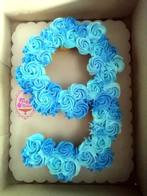 blue monthly birthday cake number 9 Number 9 Cupcakes, 9 Shaped Birthday Cake, Number 9 Cake Design, Number 9 Cupcake Cake, 9 Cupcake Cake, Number 8 Cupcake Cake, 9 Number Cake, Birthday Cupcake Cake Ideas, Number 9 Birthday Cake