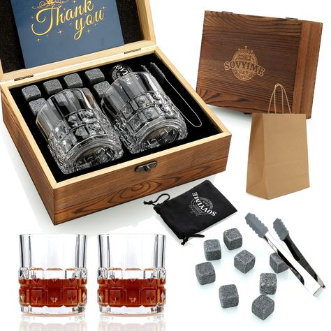 PRICES MAY VARY. 🎁【ULTIMATE ADDITION TO YOUR MAN CAVE】 -- Our PREMIUM Wooden Whiskey Stones Gift Set consists of 12 items, 2 crystal whiskey glasses (10oz/300ml) for tasting the full flavor of whisky, bourbon, scotch & other alcoholic drinks, 8 natural granite rocks keep the drink cooling without diluting, 1 exquisite wooden box,1 tongs and 1 velvet. A luxurious decoration and collection for your bar and man cave. 🎁【WHISKEY GIFTS FOR MEN】 -- Perfect for Birthday, Valentine's day, Retirement, W Whiskey Gift Box, Scottish Whiskey, Crystal Whiskey Glasses, Whiskey Gift Set, Whiskey Glasses Set, Luxurious Decoration, Whiskey Stones, Whiskey Gifts, Natural Granite