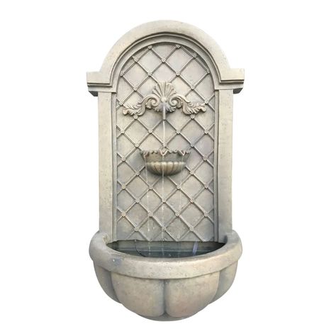 Sicilian Wall Water Fountain Mounted - Sandstone 78cm — Fountainland Fountain Planter, Wall Water Fountain, Tuscan Walls, Fiberglass Resin, Water Drip, Wall Fountain, Water Fountain, Water Flow, Beautiful Colors