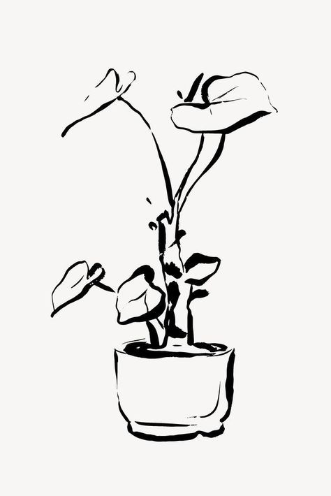 Minimal Illustration Design, Houseplant Art, Plant Line Art, Brush Illustration, Home Decor Plants, Plants Drawing, Drawing Brush, Brush Pen Art, Minimal Line Art