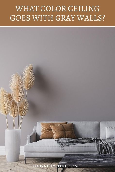 What Color Ceiling Goes With Gray Walls Ceiling Colors For Gray Walls, Gray Ceiling White Walls, Grey Ceiling Paint, Slanted Ceiling Living Room, Gray Ceiling, Color Ceiling, Warm Grey Walls, Grey Painted Walls, Greige Walls