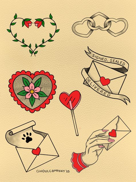 Valentines American Traditional, Valentines Tattoo Ideas, Valentines Day Tattoo Designs, Cute Valentines Tattoos, Drawing Ideas Valentines Day, Valentine’s Tattoo, Vintage Valentines Tattoo, American Traditional Valentine Tattoo, Traditional Valentine Tattoo