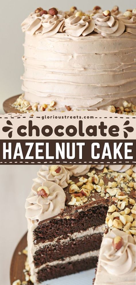 Chocolate Hazelnut Cake, chocolate desserts, sweet treats Mother’s Day Desert, Fluffy Chocolate Cake Recipe, Potluck Sweets, Hazelnut Dessert, Fluffy Chocolate Cake, Hazelnut Recipes, Chocolate Hazelnut Cake, Birthday Cake Decorating Ideas, Birthday Cake Flavors