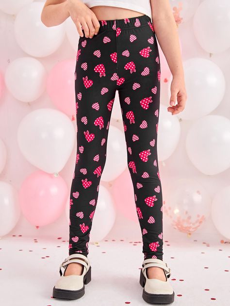 Tela, Shein Kids, Fabric Heart, Print Leggings, Girls Leggings, Girls Prints, Women's Summer Fashion, Heart Print, Printed Leggings