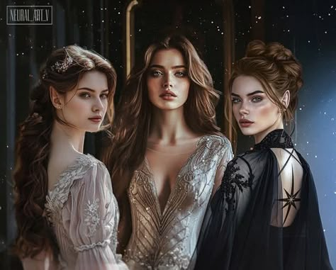 Acotar Feyre Nesta And Elain, Nesta And Elain Fanart, A Court Of Thorns And Roses Nesta, Feyre And Nesta Fanart, A Court Of Thorns And Roses Feyre, Elain Acotar Fanart, Acotar Hairstyles, Feyre Summer Court Dress, Nesta And Feyre