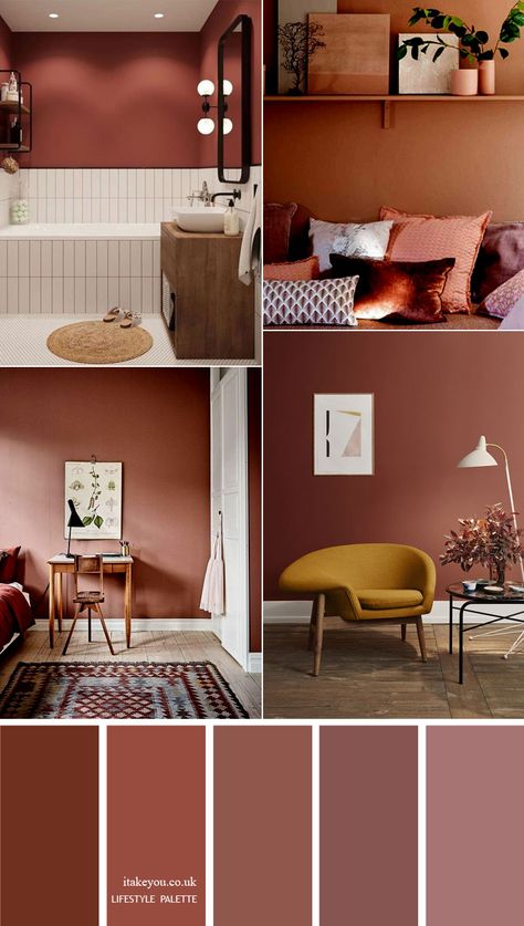 Mauve and Terracotta Color Combinations for Home Decor 1 - I Take You | Wedding Readings | Wedding Ideas | Wedding Dresses | Wedding Theme Cladding Ideas, Color Combinations Home, Modern Hall, Diy Upholstery, Earthy Home, Terracotta Color, Wedding Readings, Wall Decorating, House Color Palettes