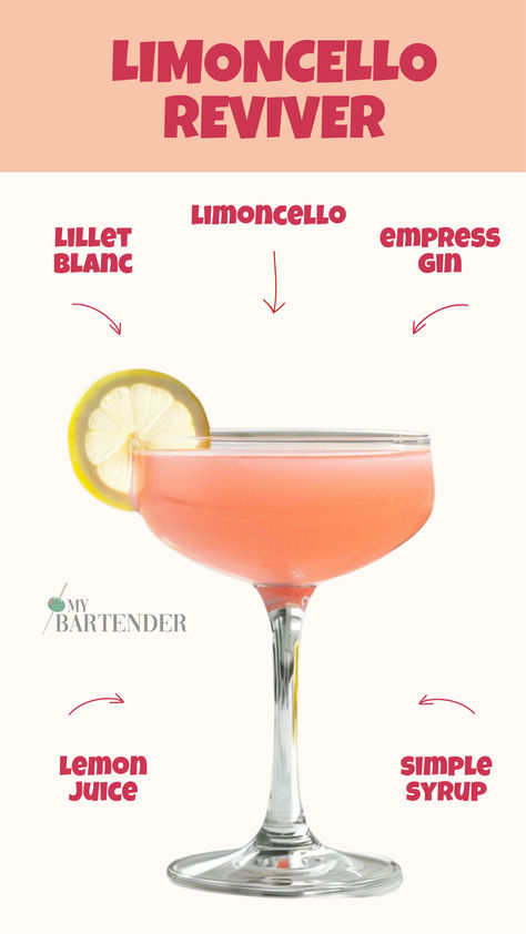 Limoncello Reviver Lillet Cocktail Drinks, Lillet Blanc Cocktails, Chambord Cocktails, Empress Gin, Milk Punch, Limoncello Cocktails, Simple Syrup Cocktails, Easy Summer Cocktails, Gin Recipes