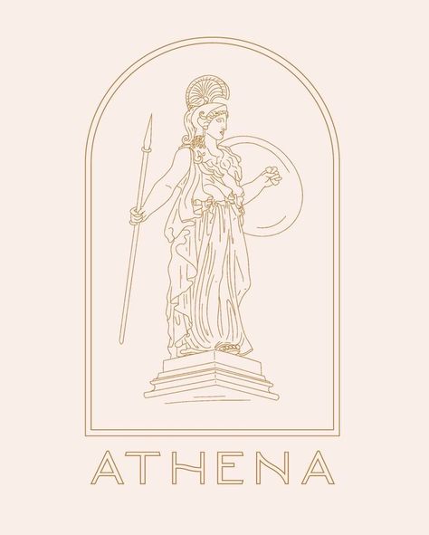 Greek Goddess Warrior, Mythology Tattoos Greek, Tattoos Greek Mythology, Warrior Logo Design, Antique Logo Design, Tattoo Greek Mythology, Fit Branding, Hunting Family, Athena Tattoo