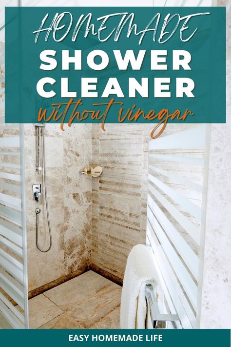 Do you want to keep your shower spotless in between seasonal deep cleans? This homemade shower cleaner without vinegar has got you covered. It’s simple, easy to make, and effective at fighting soap scum build-up. You only need 3 ingredients and five minutes!rn Shower Cleaner Dawn And Vinegar Peroxide, Shower Cleaner Dawn And Vinegar, Diy Shower Cleaner, Daily Shower Cleaner, Shower Cleaning Hacks, Homemade Shower Cleaner, Rock Tile, Bathroom Repair, Clean Shower